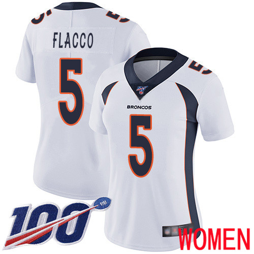 Women Denver Broncos #5 Joe Flacco White Vapor Untouchable Limited Player 100th Season Football NFL Jersey